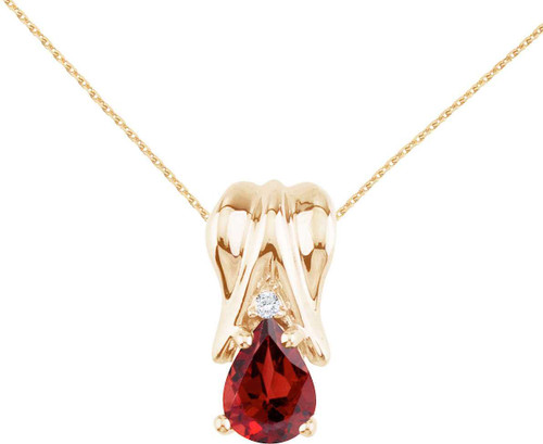 Image of 14K Yellow Gold Garnet & Diamond Pear-Shaped Pendant (Chain NOT included)