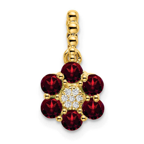 Image of 14k Yellow Gold Garnet and Diamond Floral Pendant