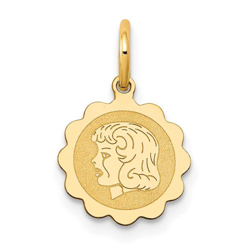 Image of 14K Yellow Gold Girl Head On Scalloped Disc Charm XM66/09