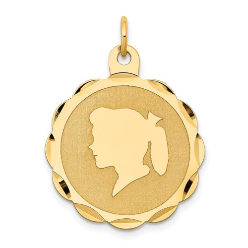 Image of 14K Yellow Gold Girl Head On Scalloped Disc Charm XM86/11