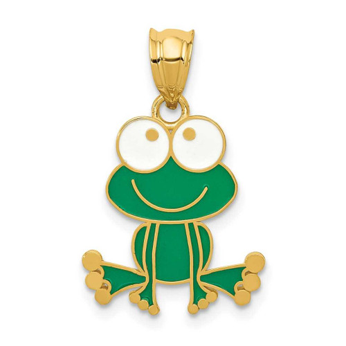 Image of 14K Yellow Gold Green & White Enameled Frog Pendant