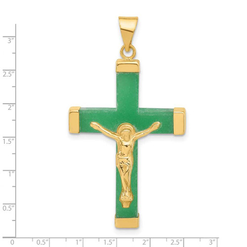 Image of 14k Yellow Gold Green Dyed Quartz Crucifix Pendant
