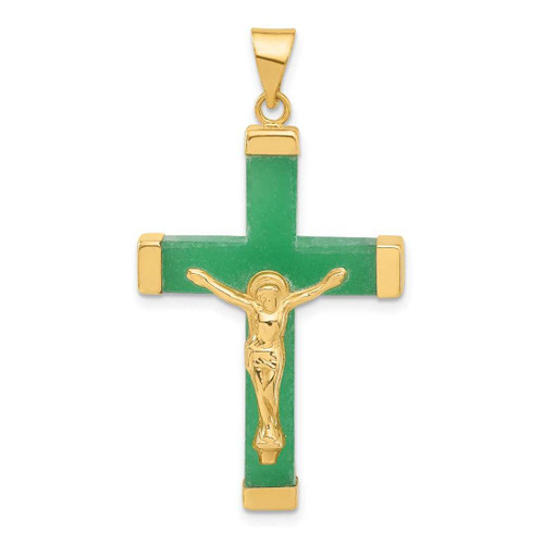 Image of 14k Yellow Gold Green Dyed Quartz Crucifix Pendant