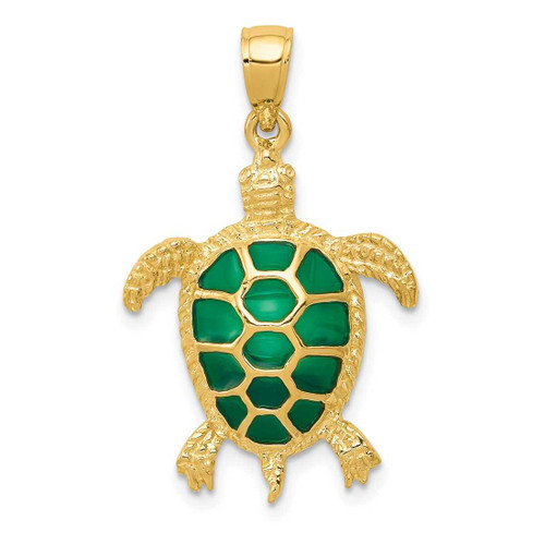 Image of 14K Yellow Gold Green Enameled Sea Turtle Pendant