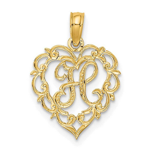 Image of 14K Yellow Gold H Script Initial In Heart Pendant