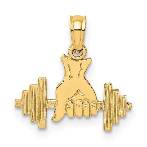 Image of 14K Yellow Gold Hand Holding Barbell Pendant