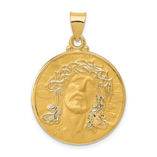 Image of 14K Yellow Gold Head Of Christ Medal Round Pendant