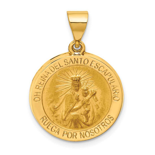 Image of 14K Yellow Gold Hollow Polish Round Spanish Escapulario Reversible Medal Pendant