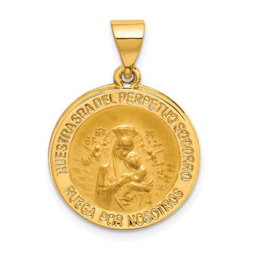 Image of 14K Yellow Gold Hollow Polish/Satin Round Spanish Perpetuo Socorro Medal Pendant
