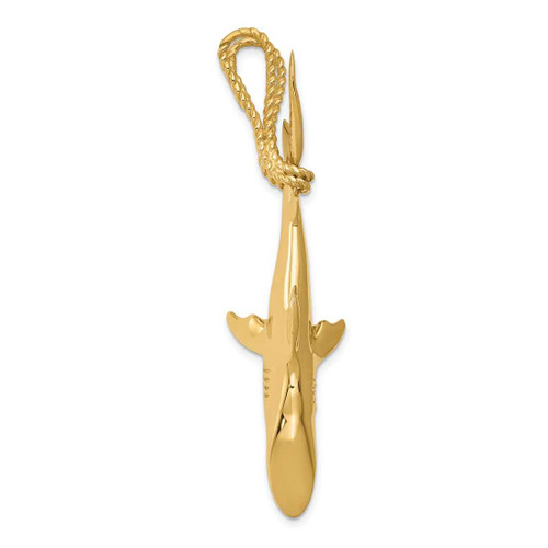 Image of 14K Yellow Gold Hollow Polished 3-Dimensional Hanging Shark Pendant