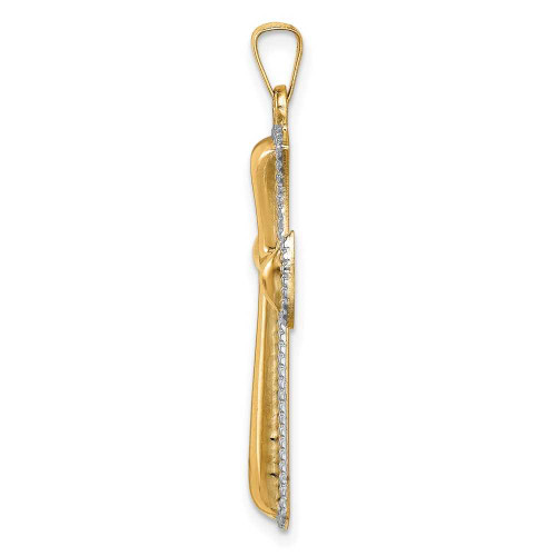 Image of 14K Yellow Gold Hollow Polished Rhodium-Plated Beaded Edge Flared Cross Pendant