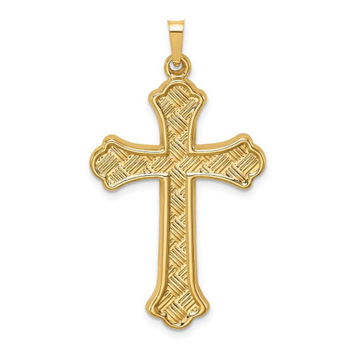 Image of 14K Yellow Gold Hollow Polished Woven Fleur de Lis Cross Pendant