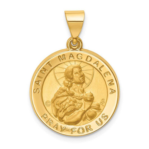 Image of 14K Yellow Gold Hollow Polished/Satin Round St. Magdalena Medal Pendant