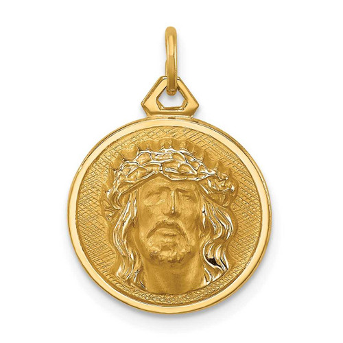 Image of 14K Yellow Gold Hollow Polished/Satin Small Round Jesus Medal Charm