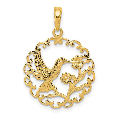 Image of 14K Yellow Gold Hummingbird In Round Frame Pendant C3478