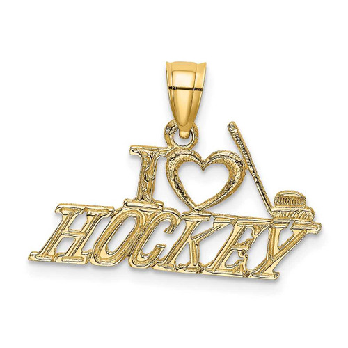 Image of 14K Yellow Gold I Love Hockey Pendant