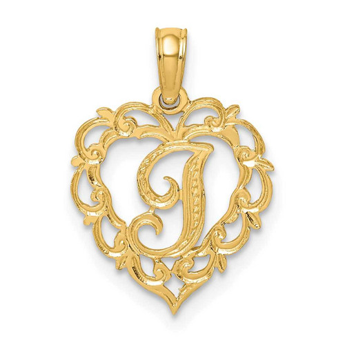 Image of 14K Yellow Gold I Script Initial In Heart Pendant