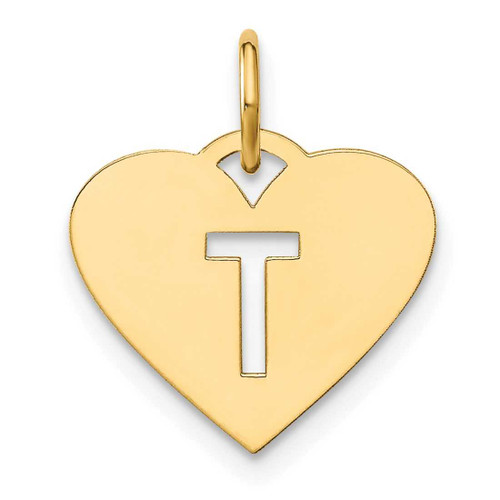 Image of 14K Yellow Gold Initial Letter T Initial Heart Charm