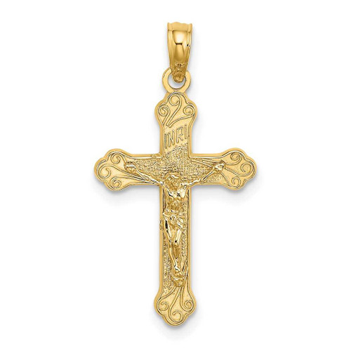 Image of 14K Yellow Gold INRI Crucifix w/ Scroll Tips Pendant