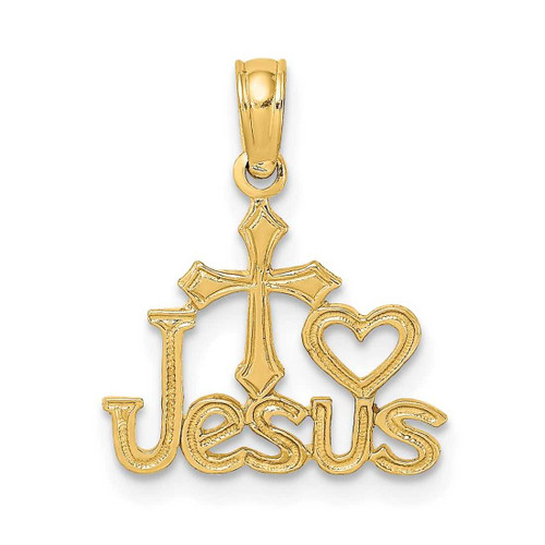 Image of 14K Yellow Gold Jesus w/ Cross & Heart Pendant
