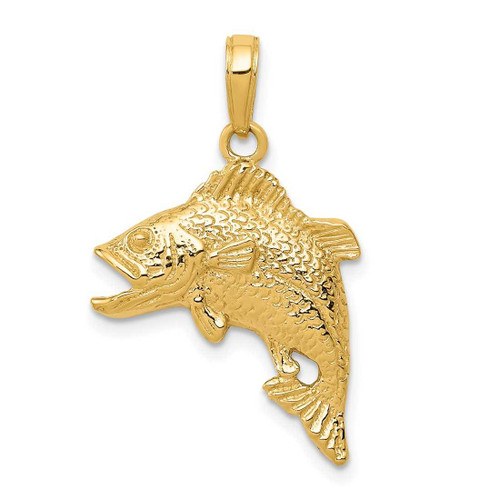 Image of 14K Yellow Gold Jumping Bass Fish Pendant