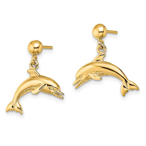 Image of 17.8mm 14K Yellow Gold Jumping Dolphin Dangle Earrings TE848