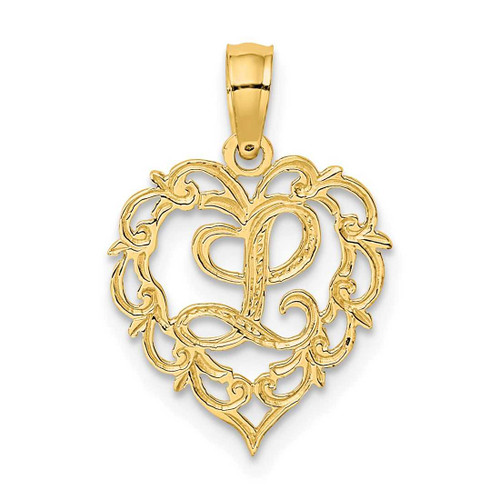 Image of 14K Yellow Gold L Script Initial In Heart Pendant