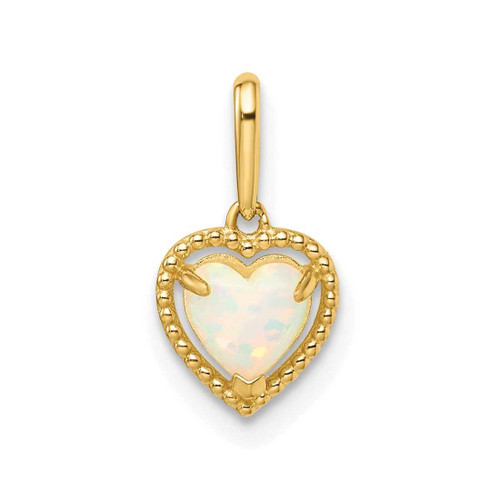 Image of 14K Yellow Gold Lab Created Opal Heart Pendant