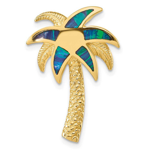 Image of 14K Yellow Gold Lab Created Opal Palm Tree Slide Pendant