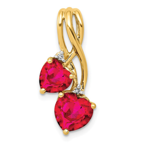 14K Yellow Gold Lab Created Ruby & Diamond Double Heart Pendant
