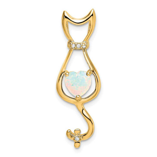 Image of 14k Yellow Gold Lab-Created Opal and Diamond Cat Pendant