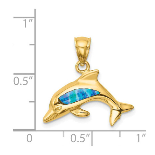 Image of 14K Yellow Gold Lab-Created Opal Dolphin Pendant