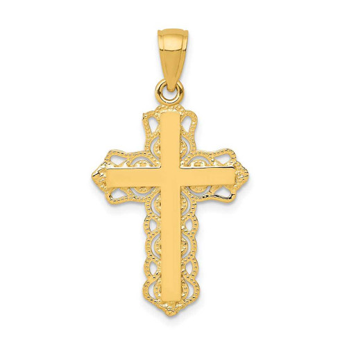 Image of 14K Yellow Gold Lace Trim Cross Pendant