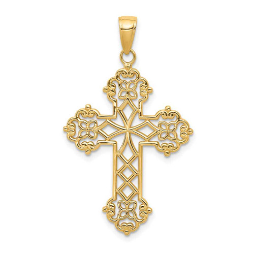 Image of 14K Yellow Gold Lacey Budded Cross Pendant