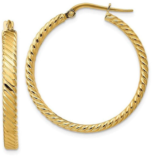 Image of 32.25mm 14K Yellow Gold Large 3mm Patterned Hoop Earrings