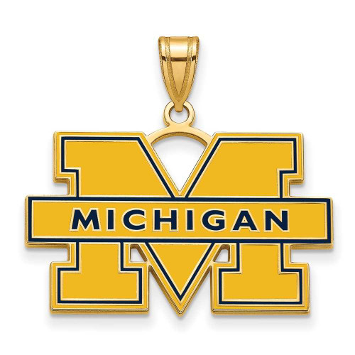 Image of 14k Yellow Gold LogoArt Michigan (Univ Of) Large Blue Enamel Pendant