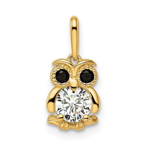 Image of 14K Yellow Gold Madi K Black & White CZ Owl Pendant