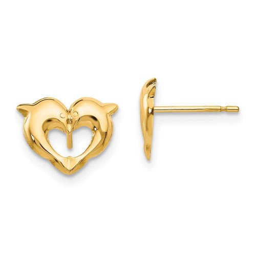 Image of 10mm 14K Yellow Gold Madi K Heart Dolphins Post Earrings