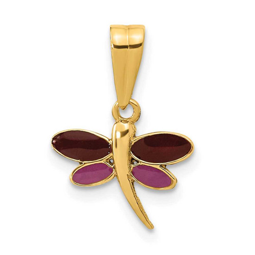Image of 14K Yellow Gold Madi K Polished Purple Enamel Dragonfly Pendant