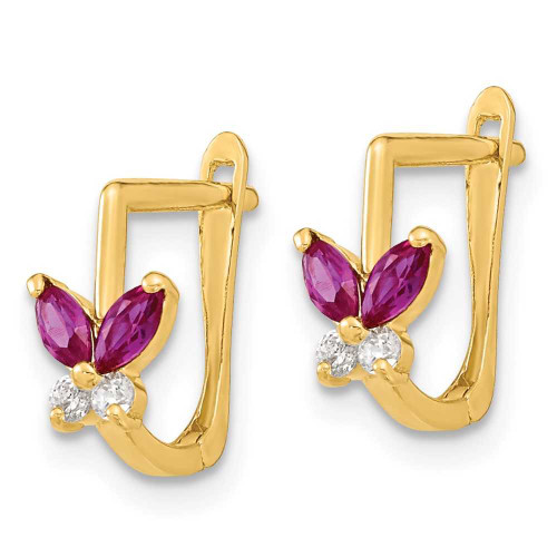 Image of 10mm 14K Yellow Gold Madi K Polished Red and White CZ Butterfly Hoop Earrings