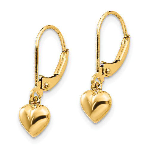 21mm 14K Yellow Gold Madi K Puffed Polished Heart Drop Leverback Earrings