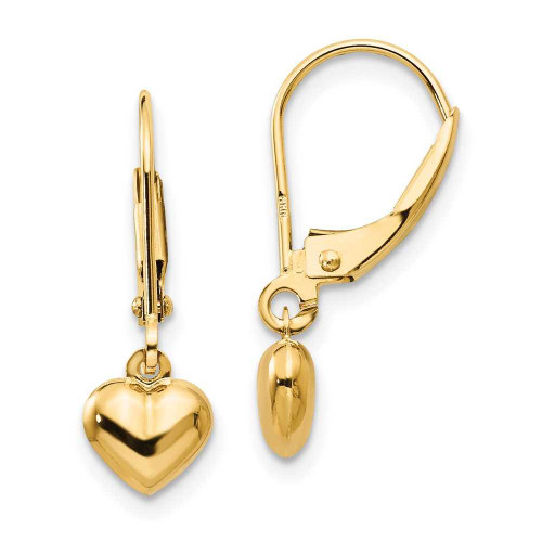 Image of 21mm 14K Yellow Gold Madi K Puffed Polished Heart Drop Leverback Earrings