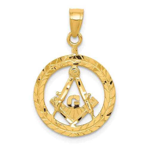 Image of 14K Yellow Gold Masonic Symbol In Wreath Pendant