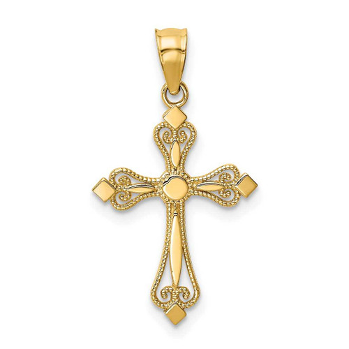 Image of 14K Yellow Gold Mini Budded Cross Pendant