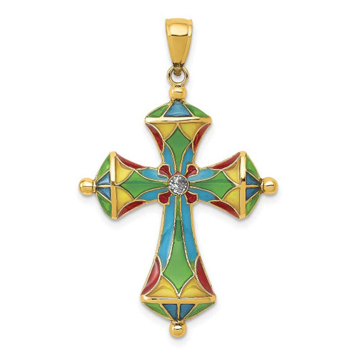 Image of 14K Yellow Gold Multi Color Enamel Cross Pendant