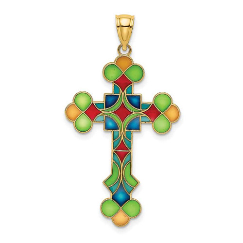 Image of 14K Yellow Gold Multi Color Stained Glass Cross Pendant
