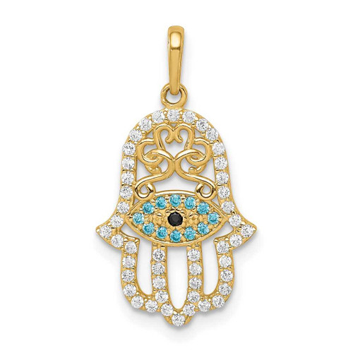 Image of 14K Yellow Gold Multi-Colored CZ Hamsa Pendant