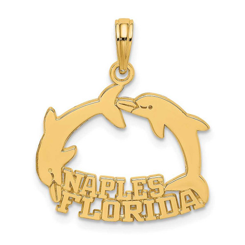 Image of 14K Yellow Gold Naples Florida Under Jumping Dolphins Pendant