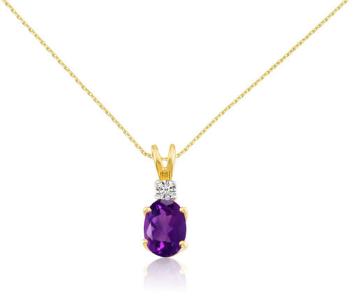 Image of 14K Yellow Gold Oval Amethyst & Diamond Pendant (Chain NOT included) P8021-02