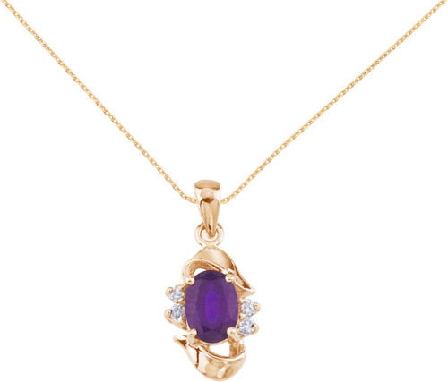 Image of 14K Yellow Gold Oval Amethyst & Diamond Pendant (Chain NOT included) P8079X-02
